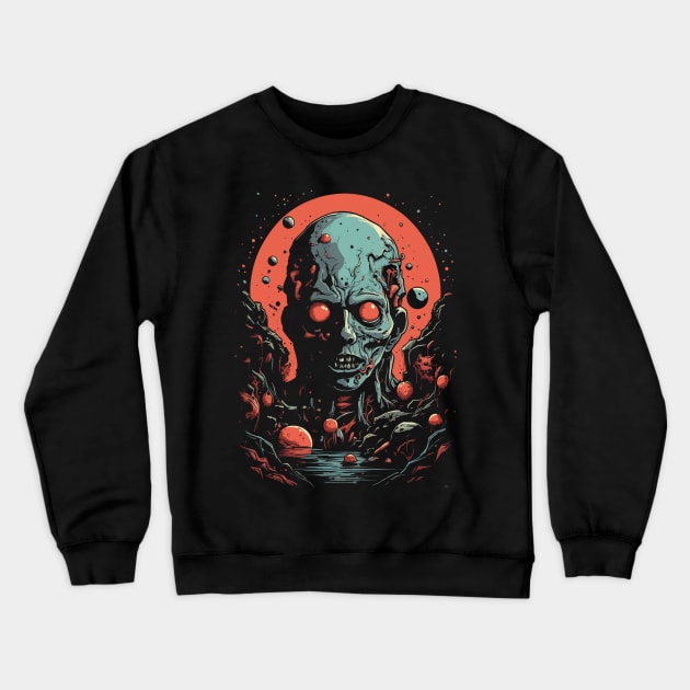 Cosmic Horror Space Zombie Alien Crewneck Sweatshirt by Nerdlight Shop